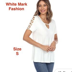 White Mark Women's White Blouse with Cut-Out Sleeves